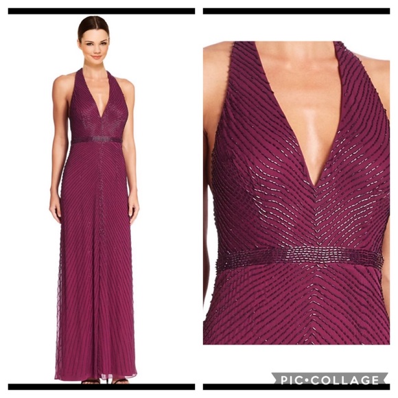 Aidan Mattox fully beaded V-neck sleeveless Open back long gown - Picture 2 of 9